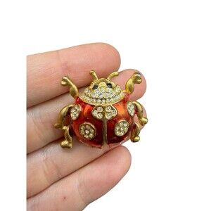 Vintage Red Rhinestone Lady Bug Shape Pin Brooch